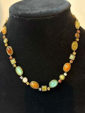 Vintage Anne Klein Gold Tone Multi-Color Cabochon and Rhinestone Choker Necklace